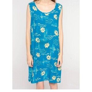 Hawaiian Mumu Dress Beach Y2K Large Womens Fish Sequin Tropical Coastal